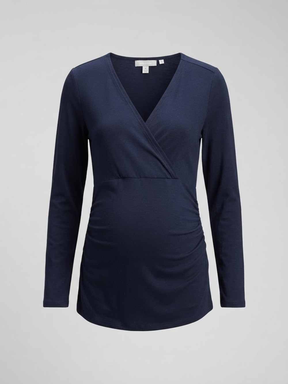 Navy Long-Sleeve Wrap Maternity Top